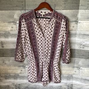 JOIE SILK PAISLEY BOHO PRINT LONG-SLEEVE V-NECK ROMBER WHITE WOMENS SMALL